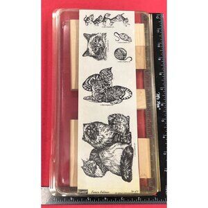 RARE 2002 Stampin' Up! Fancy Felines Wood Mounted Rubber Stamp Set New Unmounted